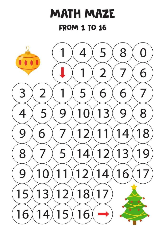 feuille de calcul mathématique avec arbre de Noël et boule. vecteur