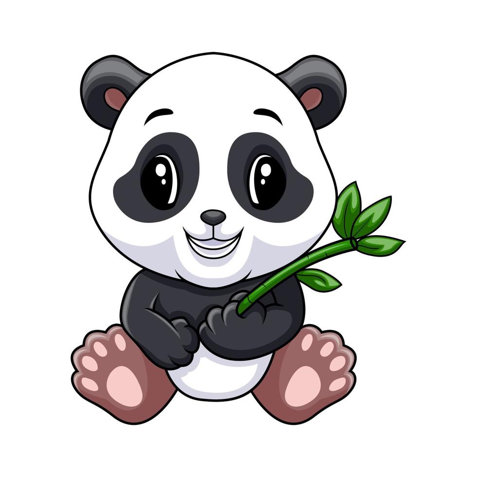dessin animé bébé Panda avec vert bambou vecteur