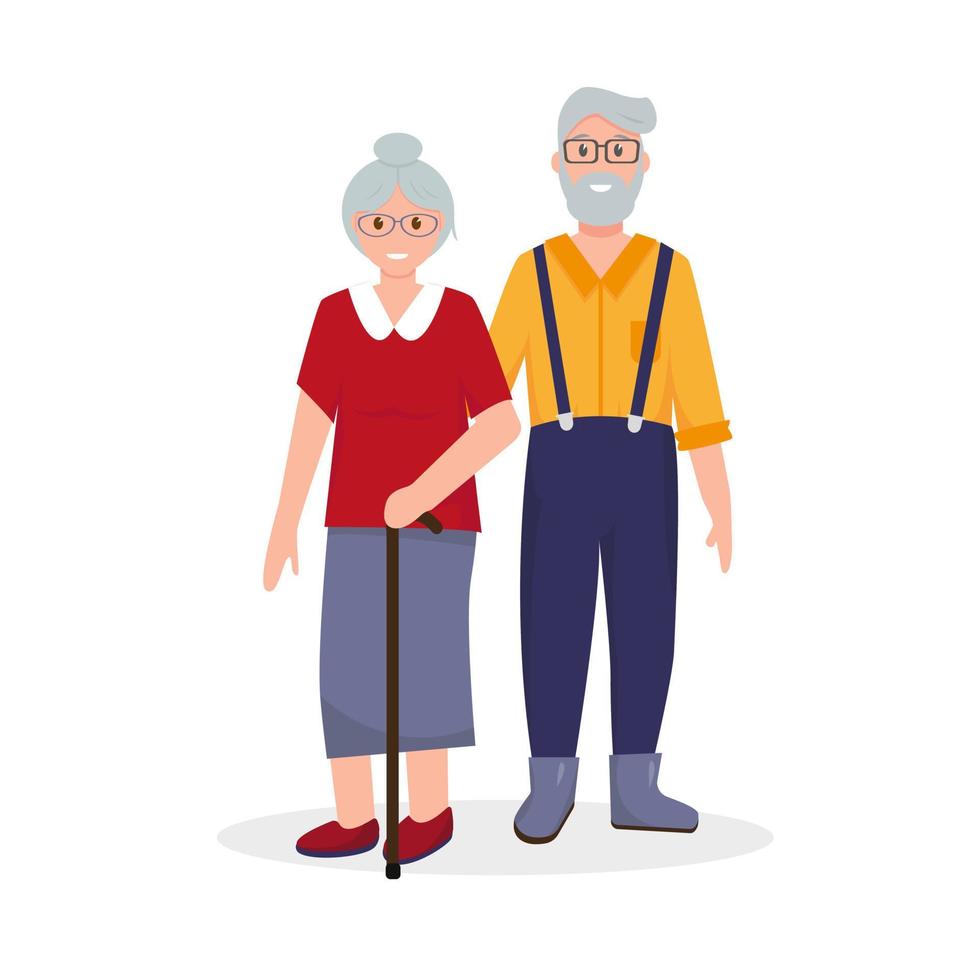 content personnes âgées couple. vieux homme et femme portrait. souriant grands-parents. vecteur illustration sur blanc Contexte.