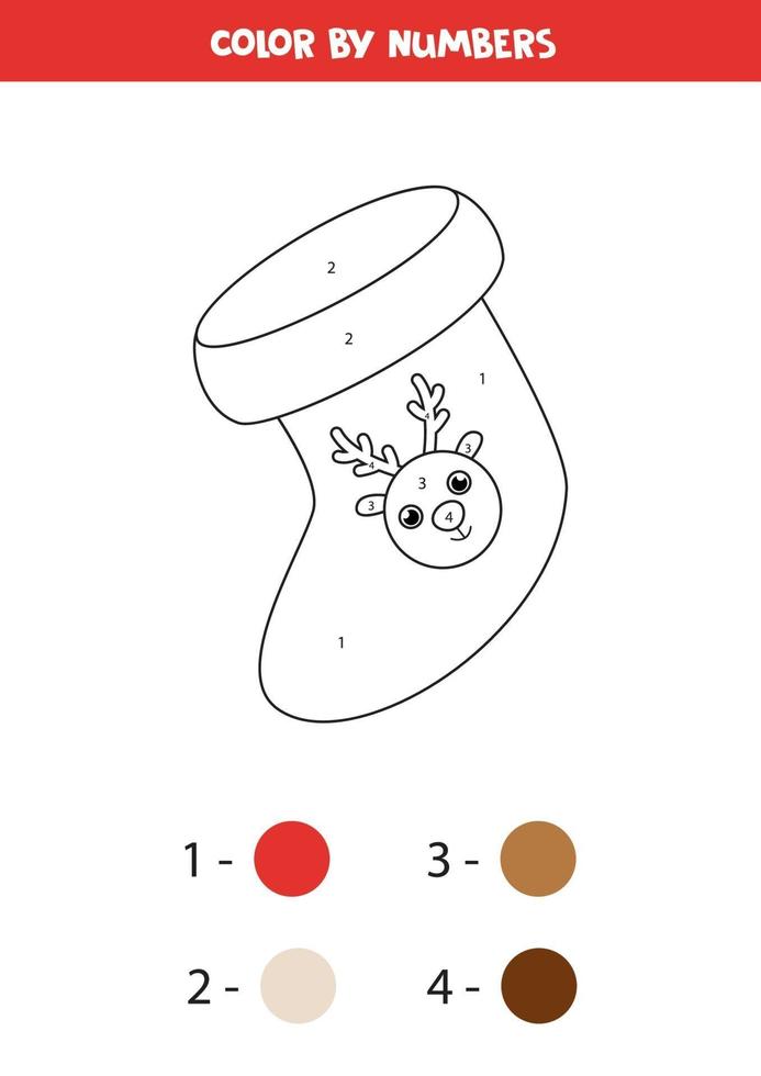 Coloriage de chaussette de Noël de dessin animé. jeu de maths. vecteur