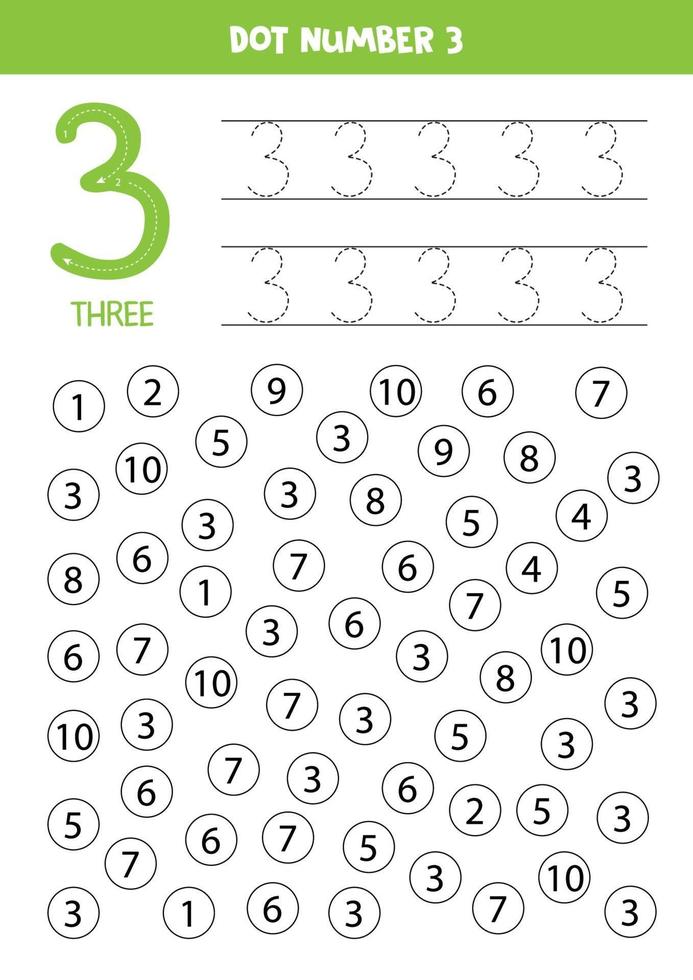 trouver et dot numéro 3. jeu de mathématiques pour les enfants. vecteur