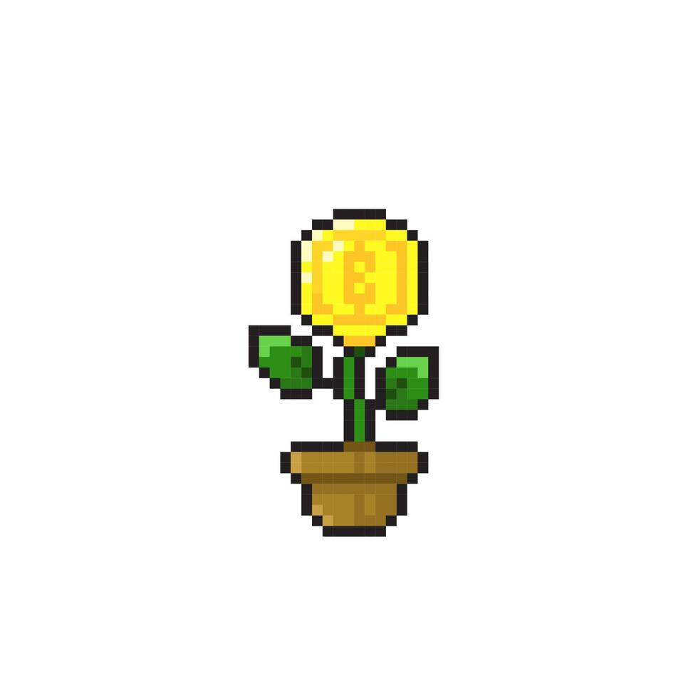 une fleur pièce de monnaie avec bitcoin signe dans pixel art style vecteur