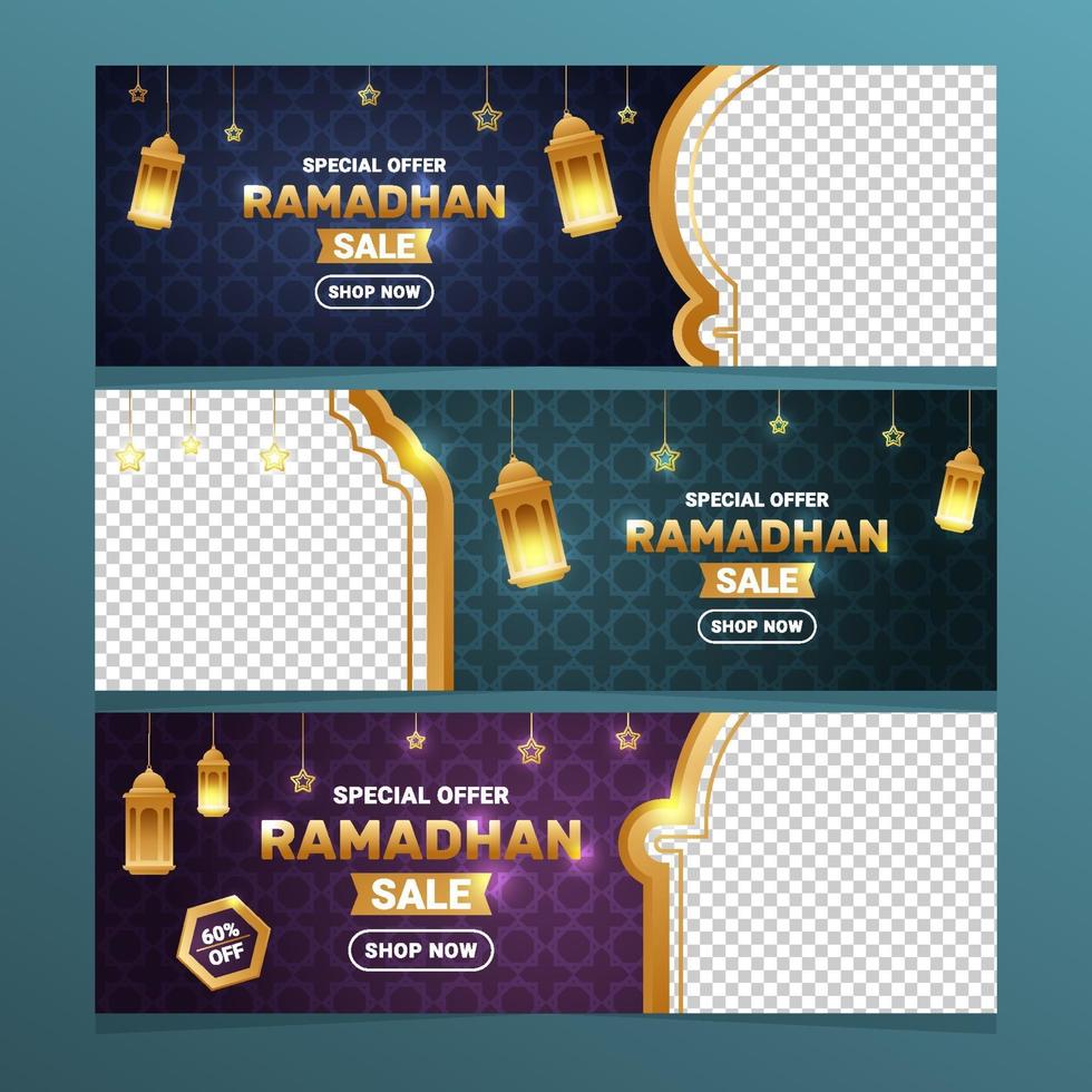 bannière de vente de promotion ramadan kareem dégradé vecteur