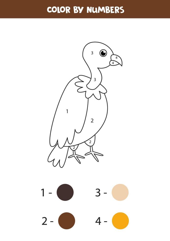 coloriage de vautour de dessin animé par numéros. feuille de travail pédagogique. vecteur