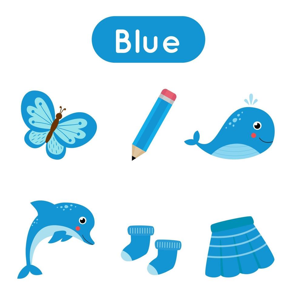 apprendre la couleur bleue pour les enfants d'âge préscolaire. flashcard drôle. vecteur