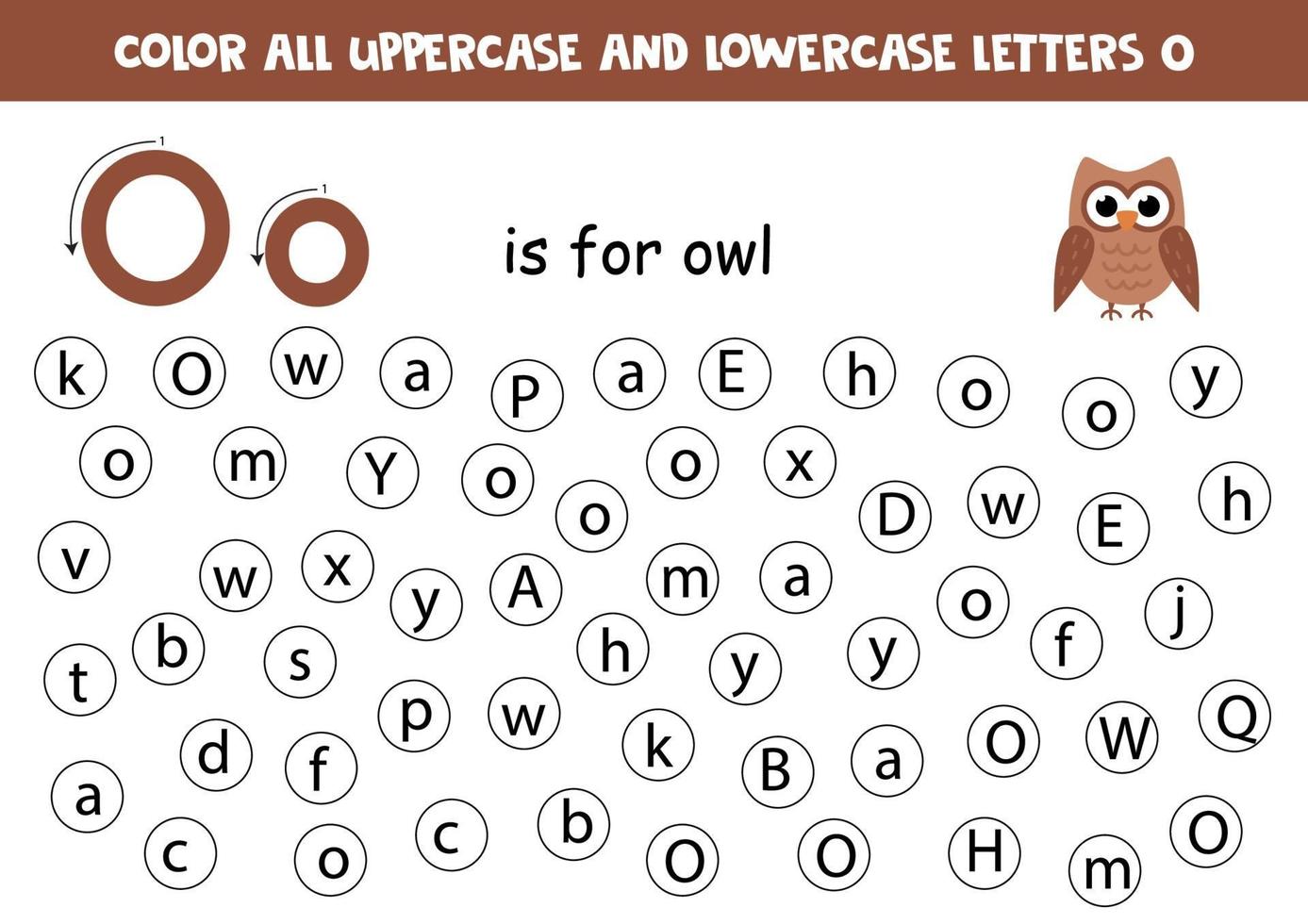 trouver et colorier toutes les lettres o. jeux d'alphabet pour les enfants. vecteur