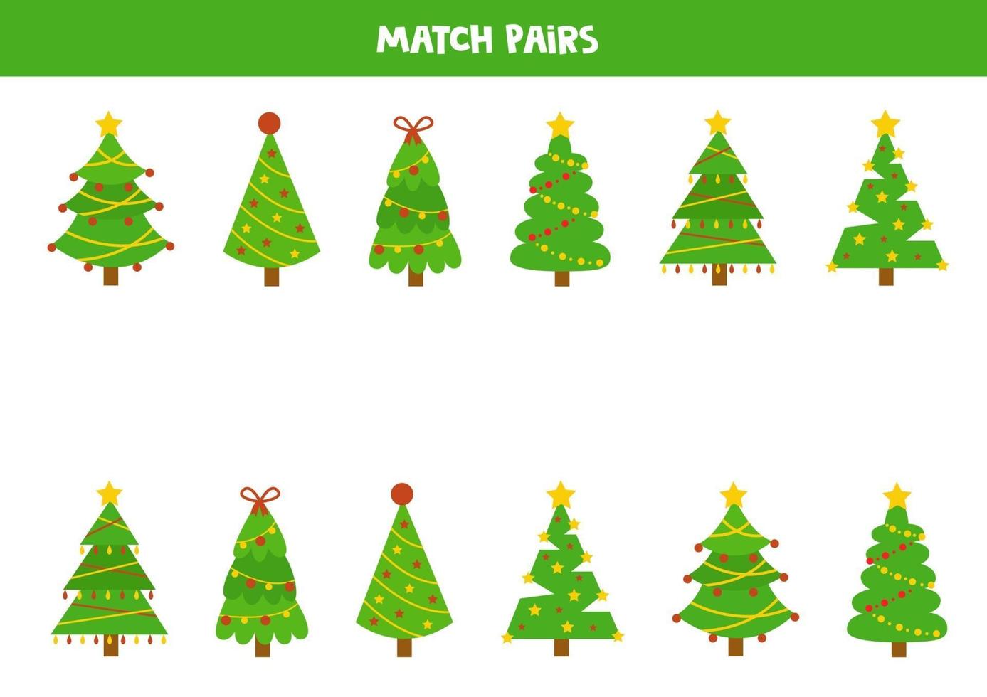 jeu d'association pour les enfants. trouver paire à chaque sapin. vecteur