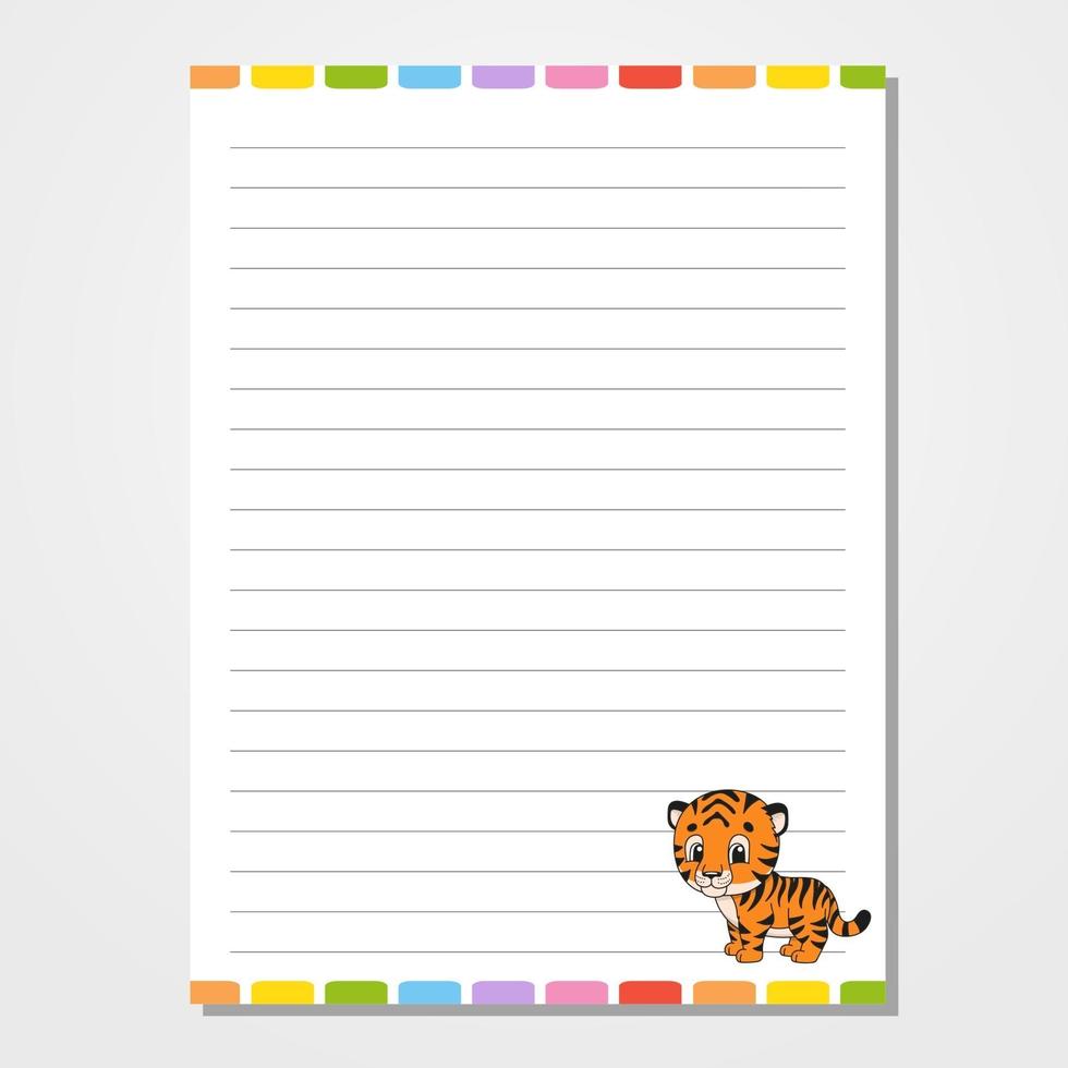 papier à lettres pour enfants avec tigre vecteur