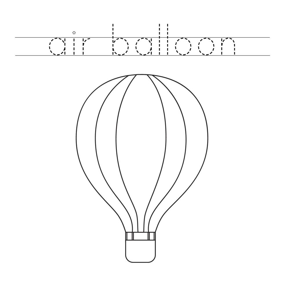 tracez le mot. ballon à air chaud de couleur. pratique de l'écriture manuscrite pour les enfants d'âge préscolaire. vecteur