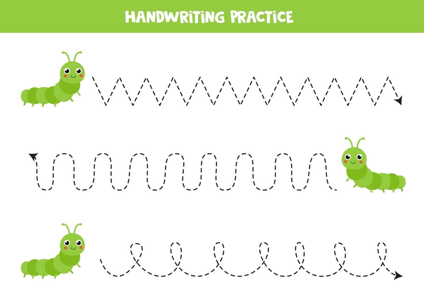 tracez les lignes avec de jolies chenilles. pratique de l'écriture. vecteur