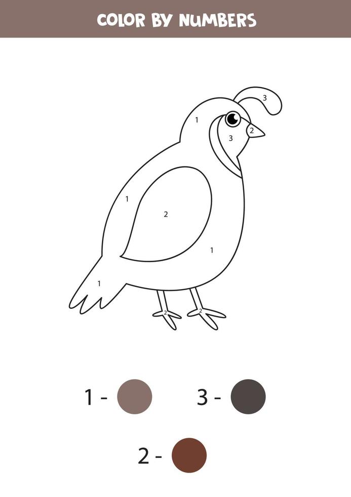 coloriage de caille de dessin animé mignon par numéros. jeu de maths. vecteur