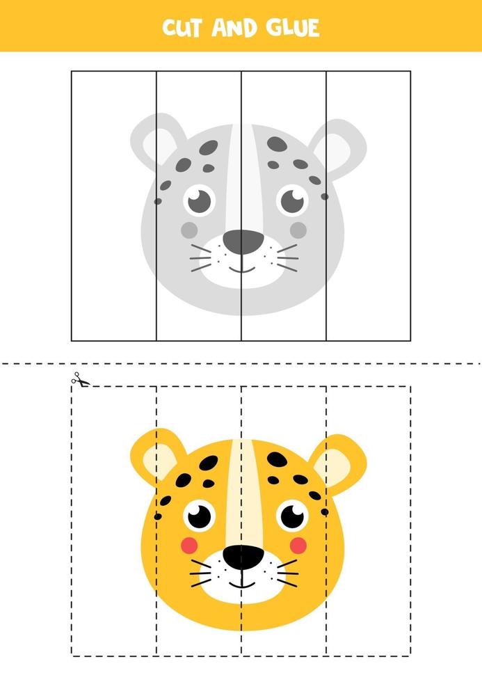 jeu de coupe et de colle pour les enfants. léopard de dessin animé. vecteur