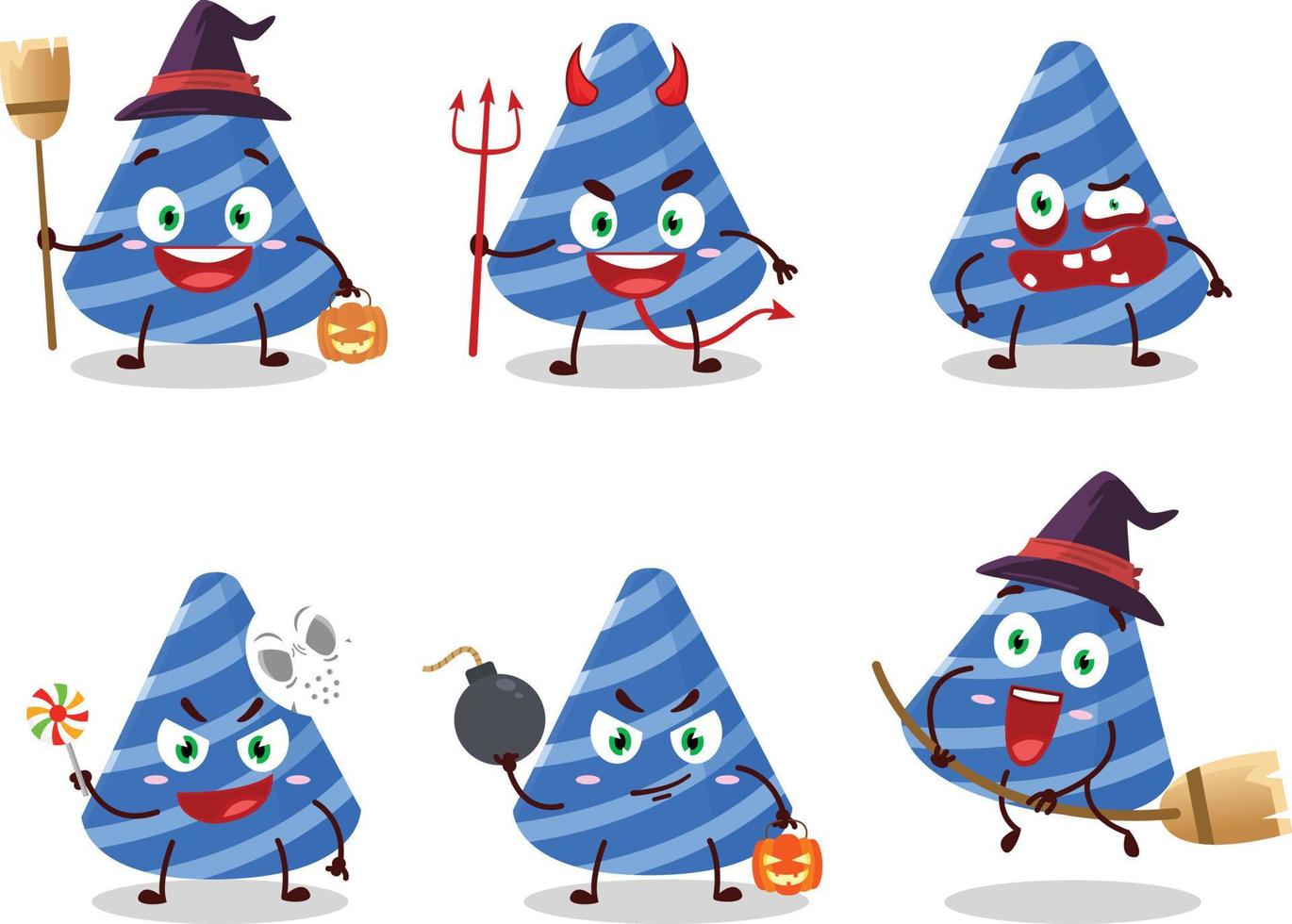 Halloween expression émoticônes avec dessin animé personnage de fête chapeau vecteur