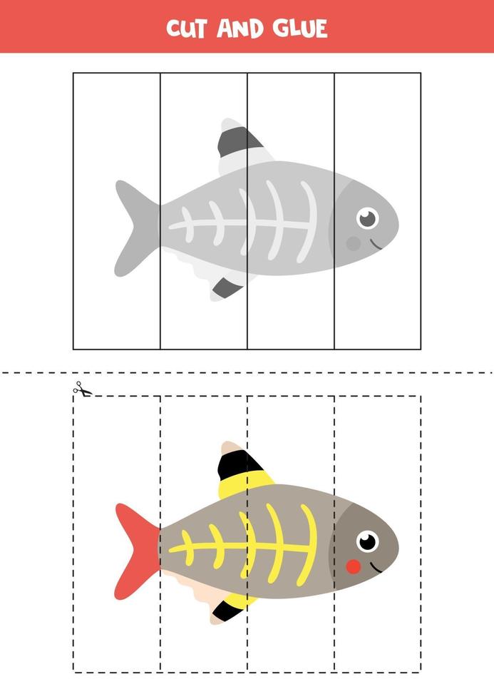 jeu de coupe et de colle pour les enfants. poisson de dessin animé mignon x ray. vecteur
