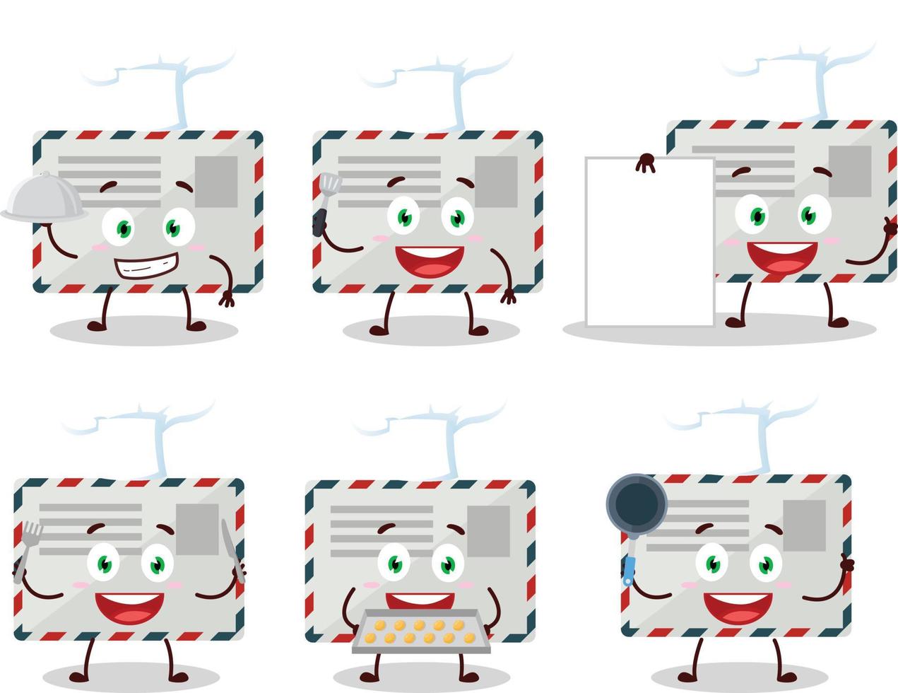 dessin animé personnage de enveloppe avec divers chef émoticônes vecteur