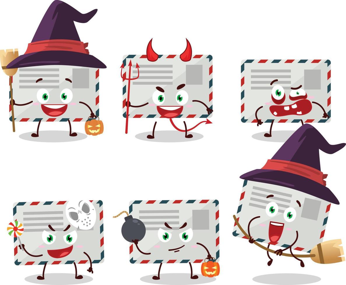 Halloween expression émoticônes avec dessin animé personnage de enveloppe vecteur