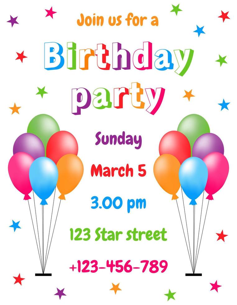 vecteur illustration. invitation carte pour les enfants s anniversaire faire la fête. multicolore des ballons.