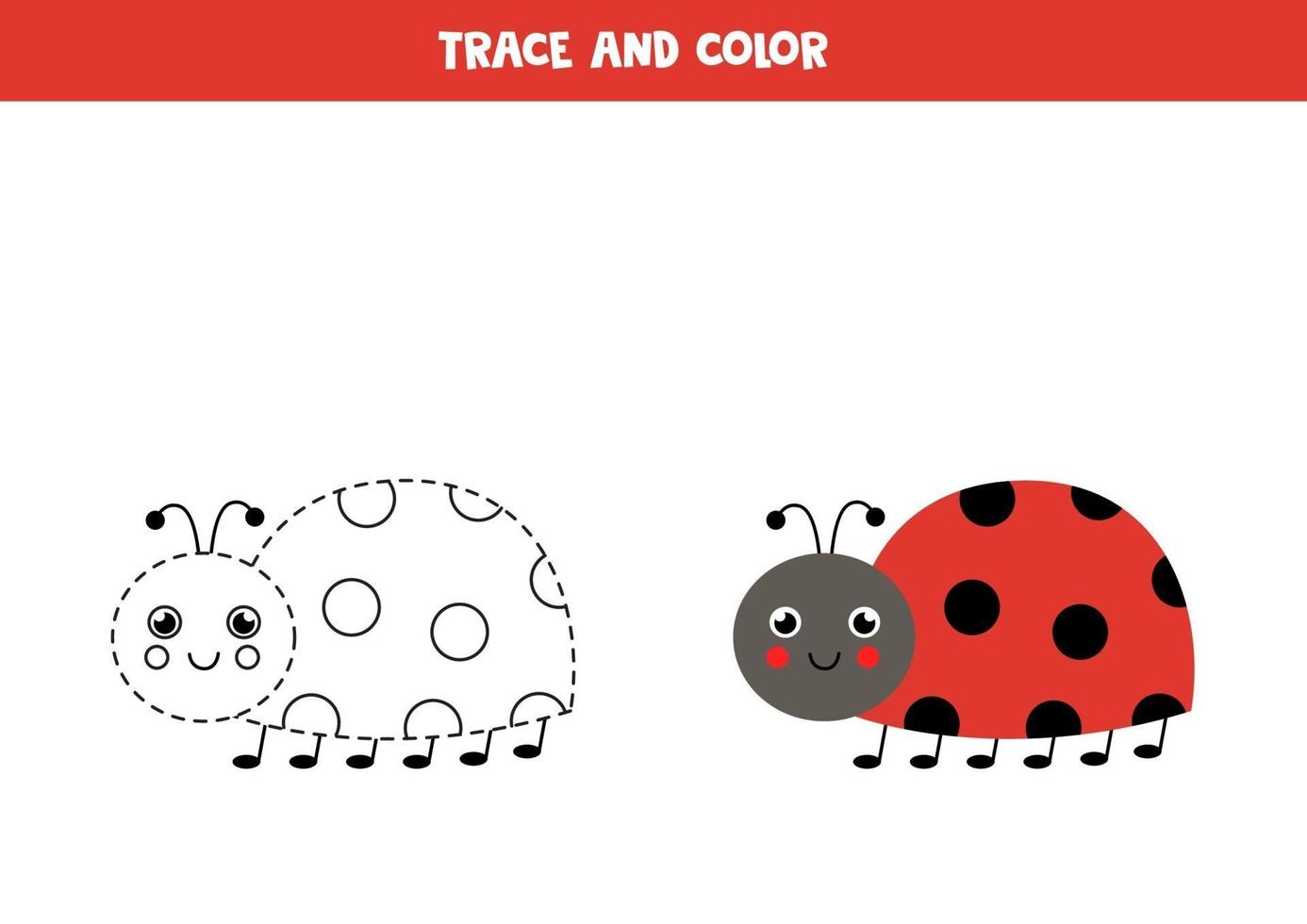 tracez et coloriez la coccinelle mignonne. feuille de calcul pour les enfants. vecteur