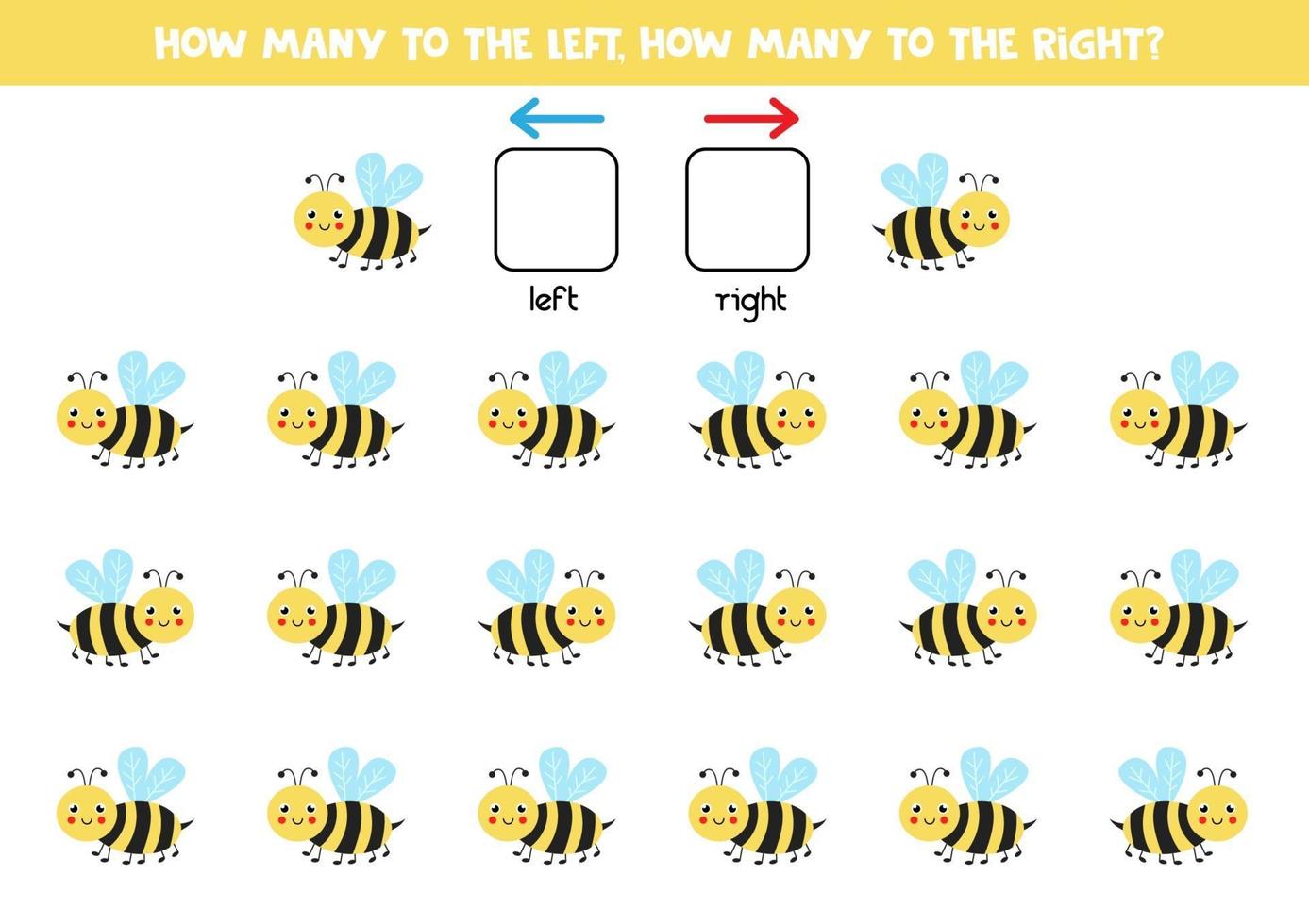 gauche ou droite avec une abeille mignonne. feuille de calcul logique pour les enfants d'âge préscolaire. vecteur