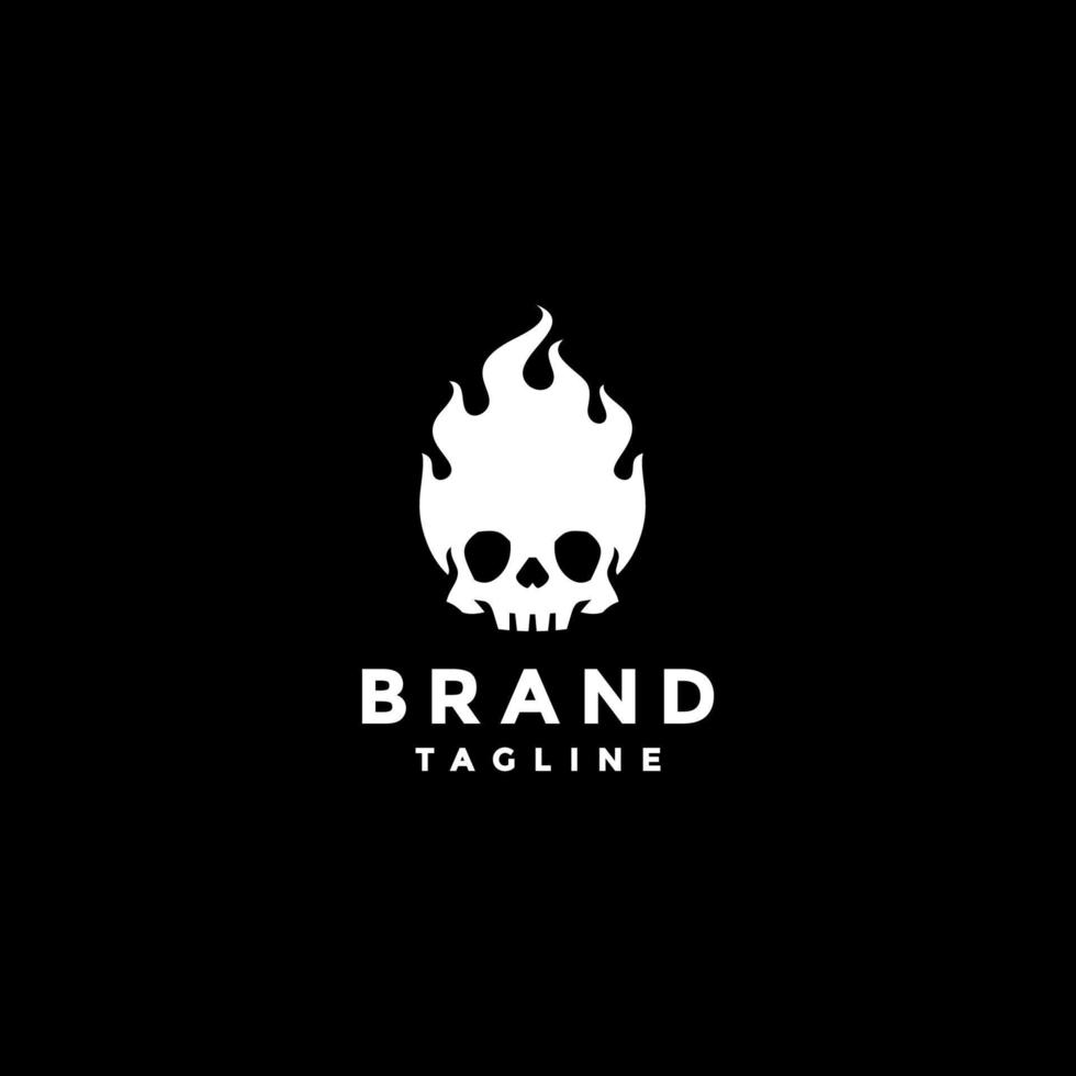 blanc crâne dans flammes logo conception. ardent crâne dans noir et blanc logo conception. vecteur