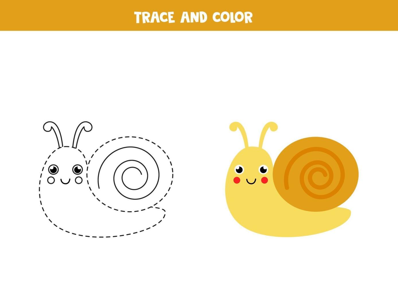 tracez et coloriez un escargot mignon. feuille de calcul pour les enfants. vecteur