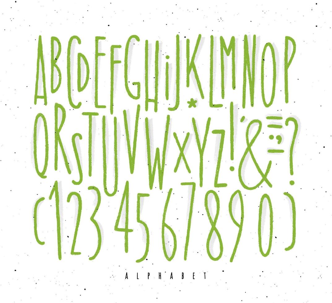alphabet ensemble tout droit lignes Police de caractère dans ancien style dessin avec vert lignes sur blanc Contexte vecteur