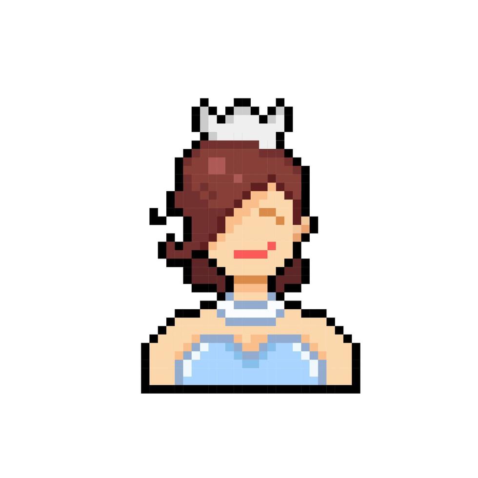 femme avec robe et couronne dans pixel art style vecteur