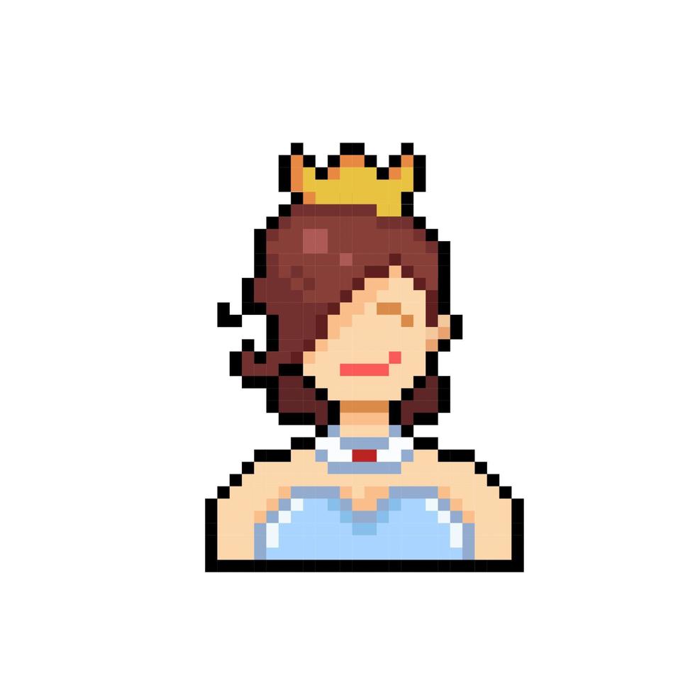 femme portant robe et or couronne dans pixel art style vecteur
