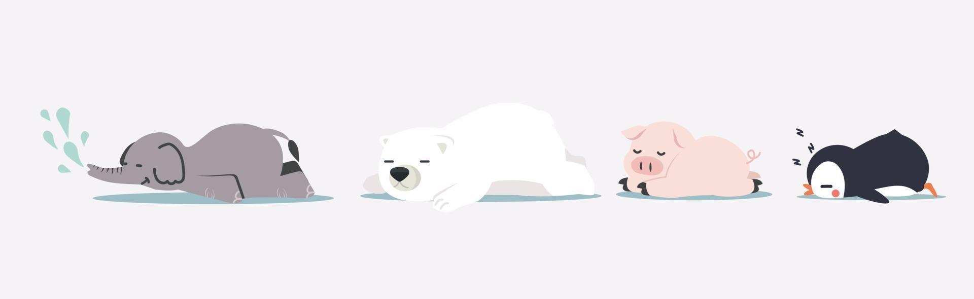 vecteur de sommeil animaux de dessin animé mignon