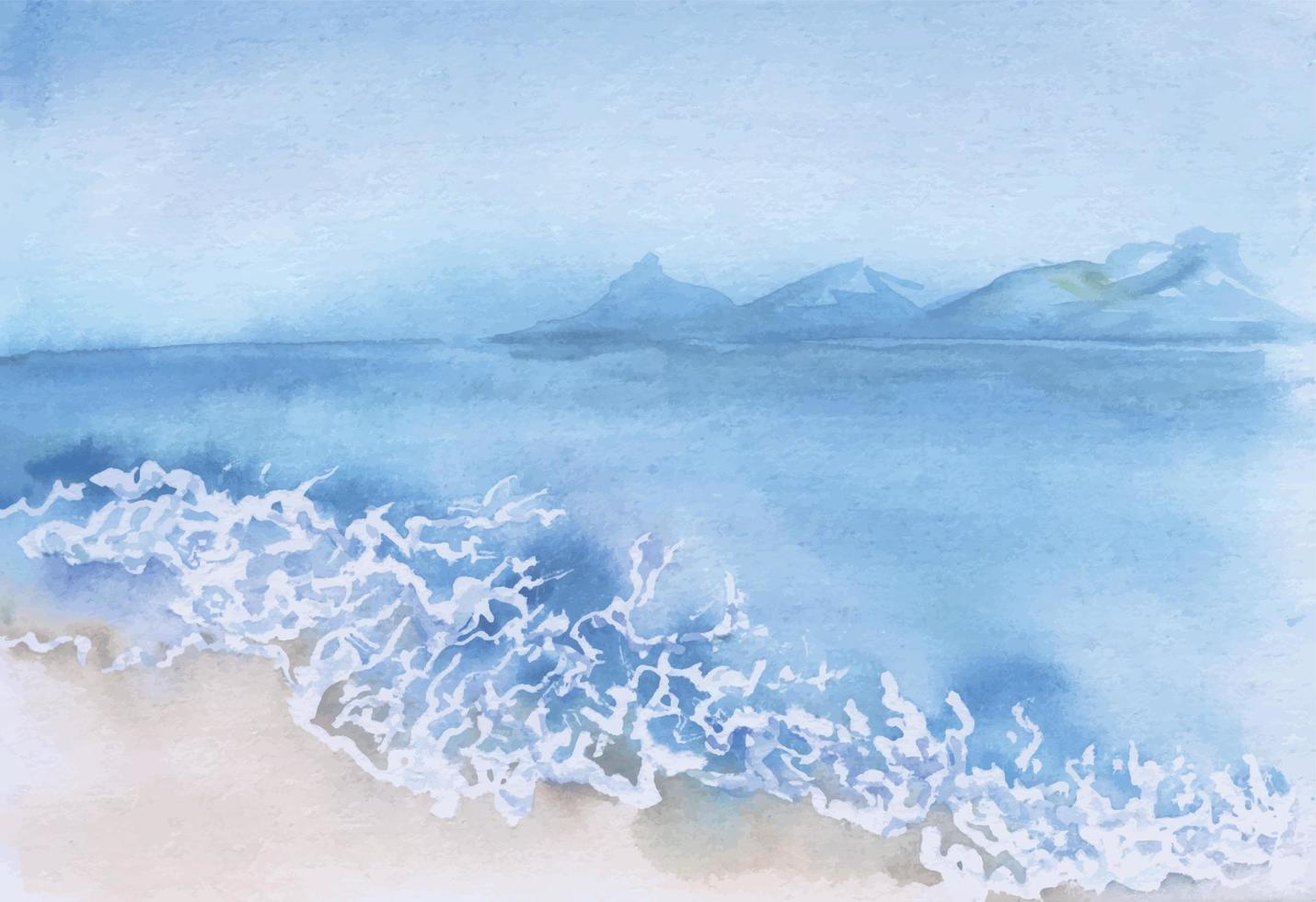 main tiré aquarelle paysage marin. l'eau et le surf sur le plage avec l'eau et ciel paysage. isolé sur blanc Contexte. conception mur art, mariage, imprimer, tissu, couverture, carte, tourisme, Voyage brochure. vecteur