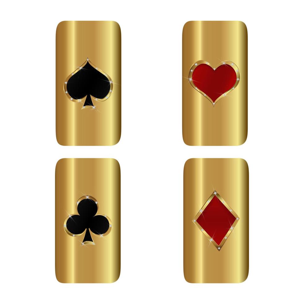une ensemble de casino carte costume sur une d'or Contexte avec diamants. vecteur