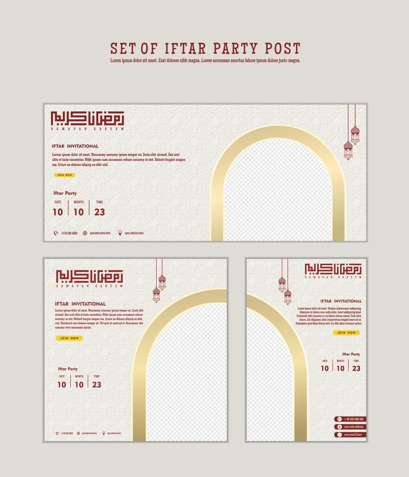 ensemble de iftar fête invitation, iftar signifier est petit déjeuner. social médias modèle avec islamique Contexte conception vecteur