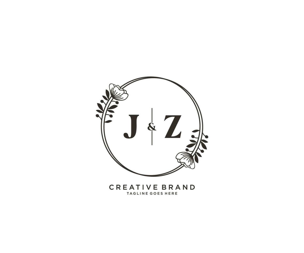 initiale jz des lettres main tiré féminin et floral botanique logo adapté pour spa salon peau cheveux beauté boutique et cosmétique entreprise. vecteur