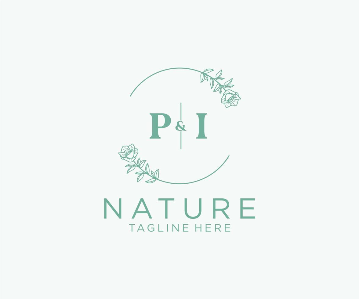 initiale pi des lettres botanique féminin logo modèle floral, modifiable premade monoline logo adapté, luxe féminin mariage l'image de marque, entreprise. vecteur