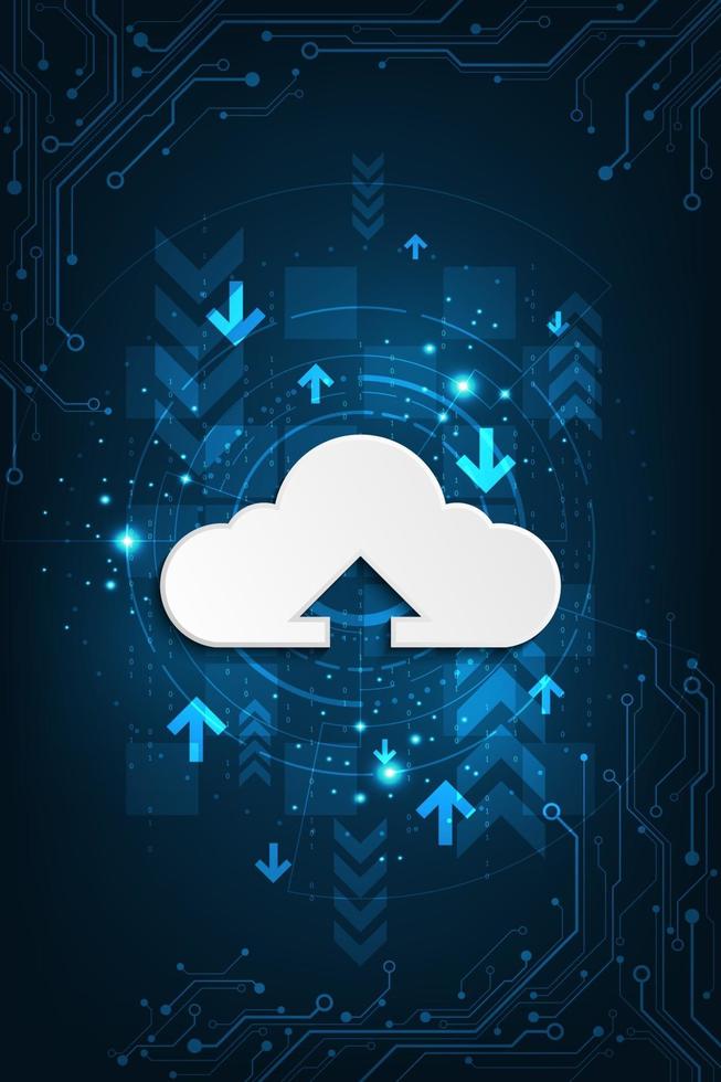 réseau en nuage téléchargeant diverses informations via des systèmes numériques. vecteur