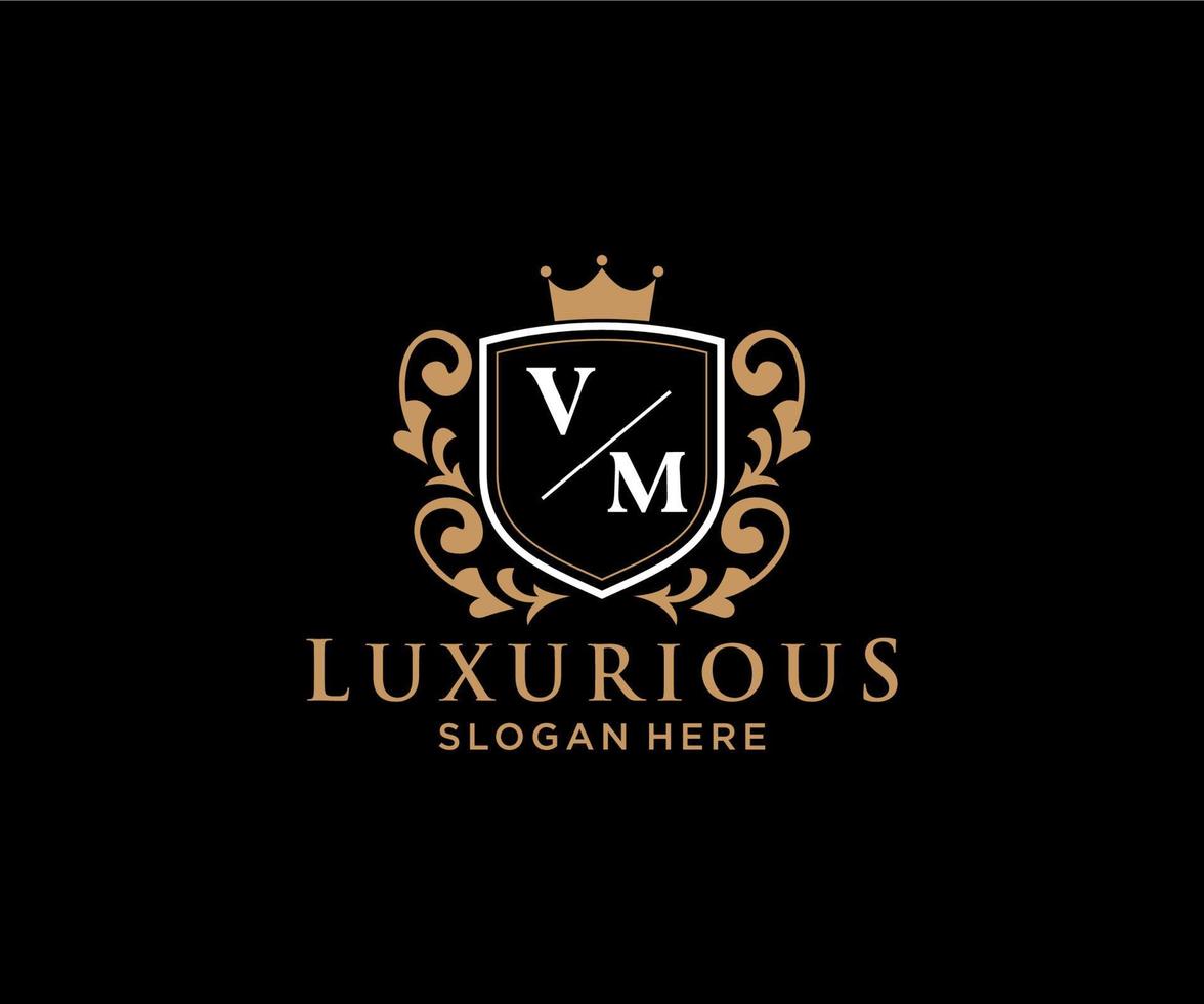 modèle initial de logo de luxe royal de lettre vm dans l'art vectoriel pour le restaurant, la royauté, la boutique, le café, l'hôtel, l'héraldique, les bijoux, la mode et d'autres illustrations vectorielles.