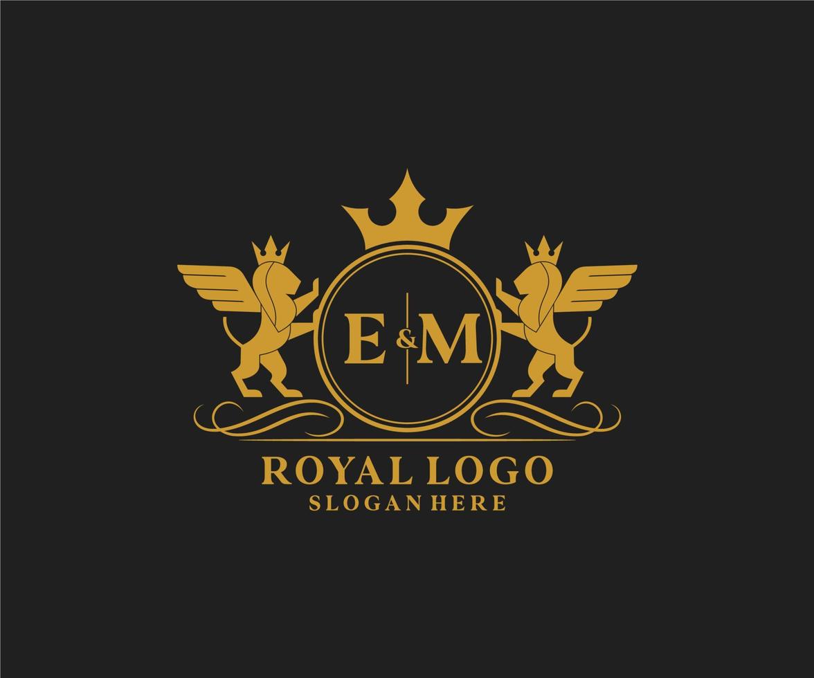 initiale em lettre Lion Royal luxe héraldique, crête logo modèle dans vecteur art pour restaurant, royalties, boutique, café, hôtel, héraldique, bijoux, mode et autre vecteur illustration.