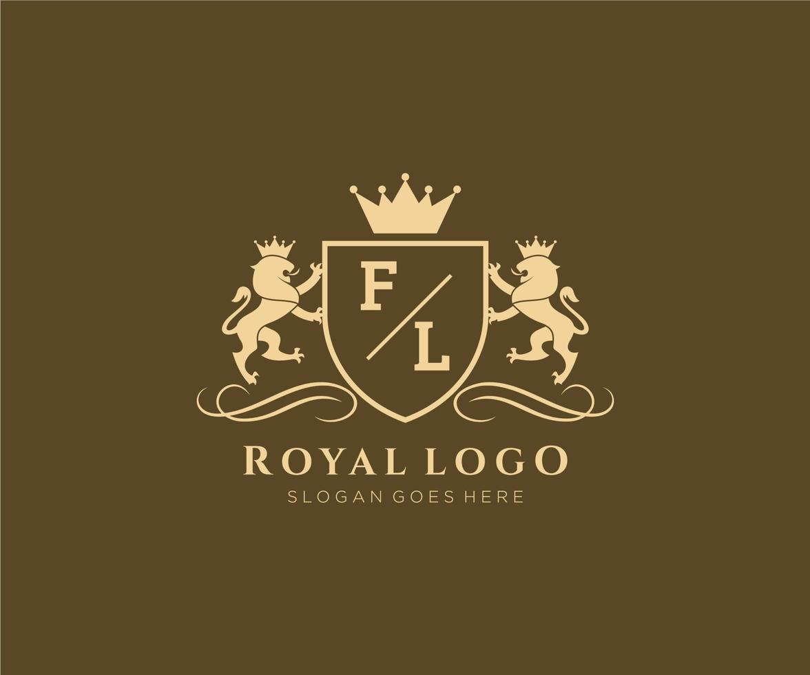 initiale fl lettre Lion Royal luxe héraldique, crête logo modèle dans vecteur art pour restaurant, royalties, boutique, café, hôtel, héraldique, bijoux, mode et autre vecteur illustration.