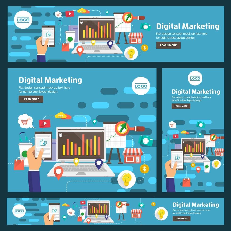 ensemble de bannières de marketing numérique vecteur