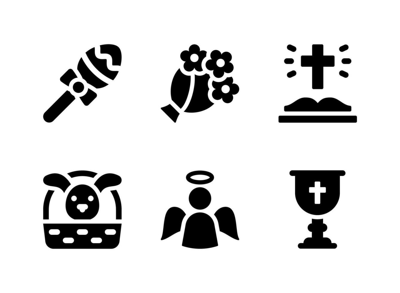 ensemble simple d'icônes solides vectorielles liées à Pâques. contient des icônes comme bouquet, bible ouverte, gobelet, ange et plus vecteur