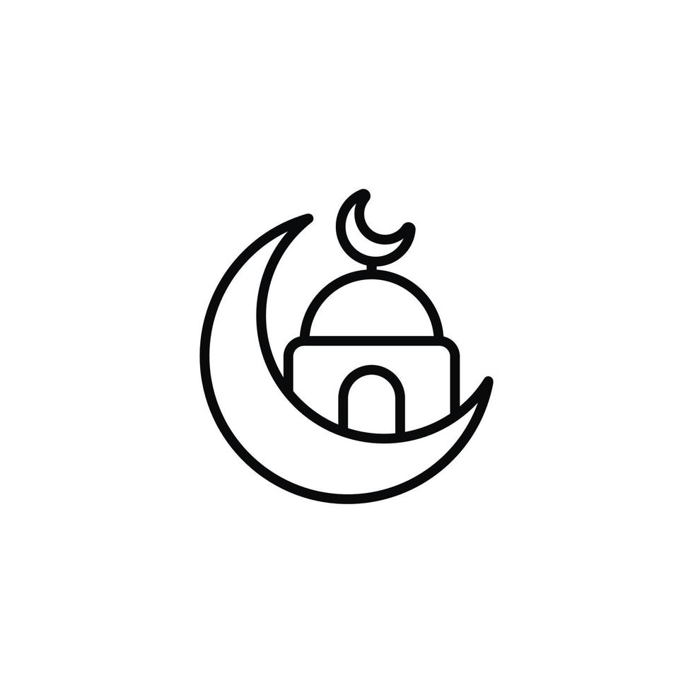 musulman mosquée et lune ligne icône isolé sur blanc Contexte vecteur