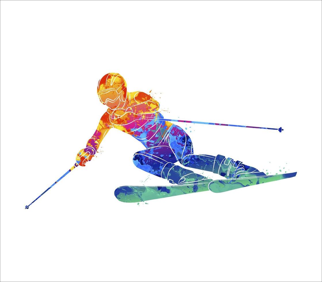 ski abstrait. descente de skieur de slalom géant à partir d'éclaboussures d'aquarelles. sports d'hiver. illustration vectorielle de peintures vecteur