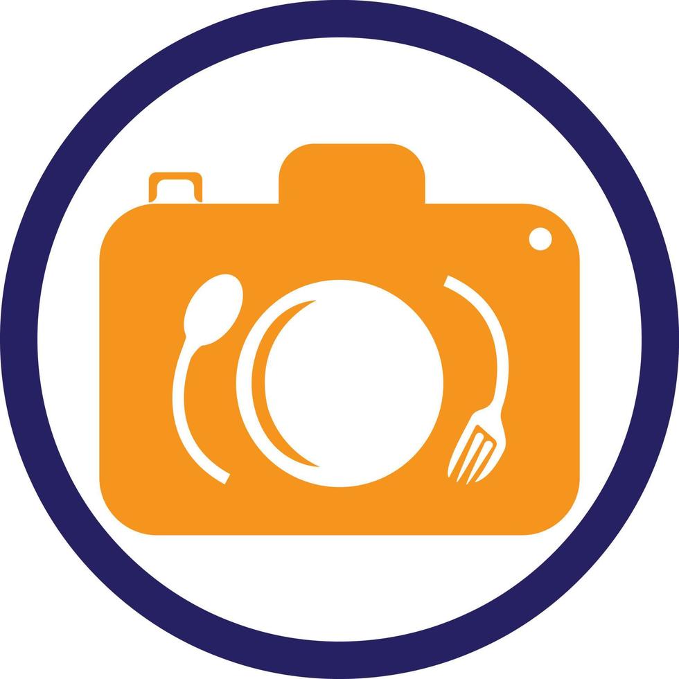 nourriture photo vecteur logo modèle. cette conception utilisation caméra logo avec plaque, cuillère et fourchette. adapté pour entreprise, photographier, vlog