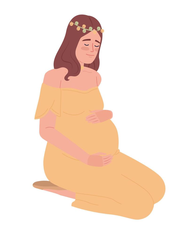 jolie Enceinte Dame avec fleur couronne semi plat Couleur vecteur personnage. modifiable chiffre. plein corps la personne sur blanche. Facile dessin animé style place illustration pour la toile graphique conception et animation