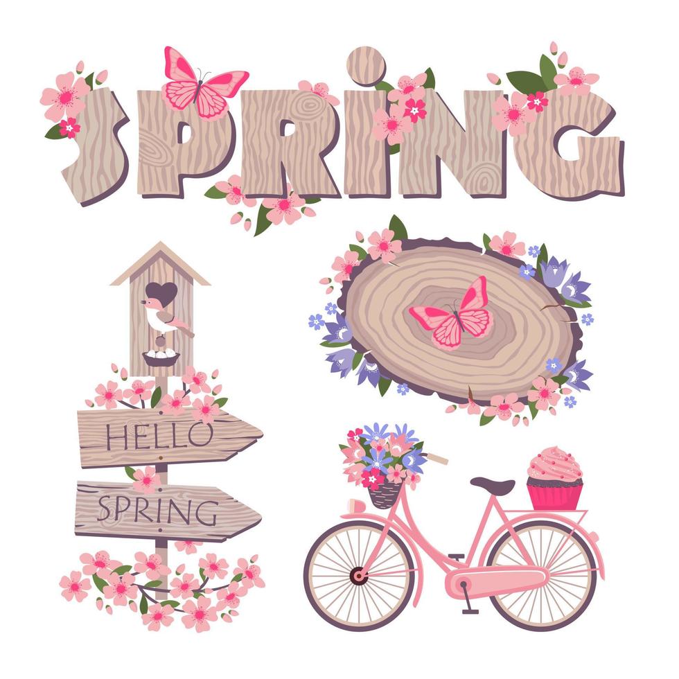 printemps bicyclette aiguille ensemble vecteur