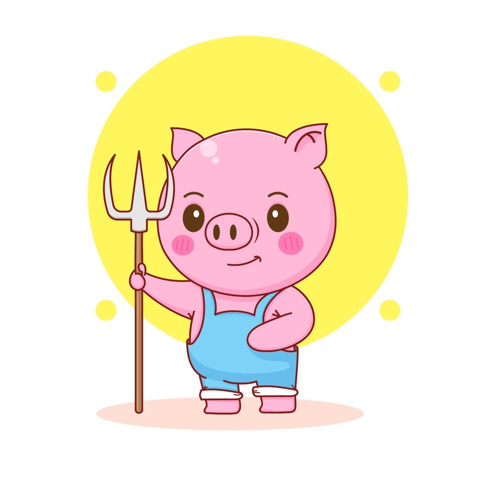 mignonne porc agriculteur personnage dessin animé illustration vecteur