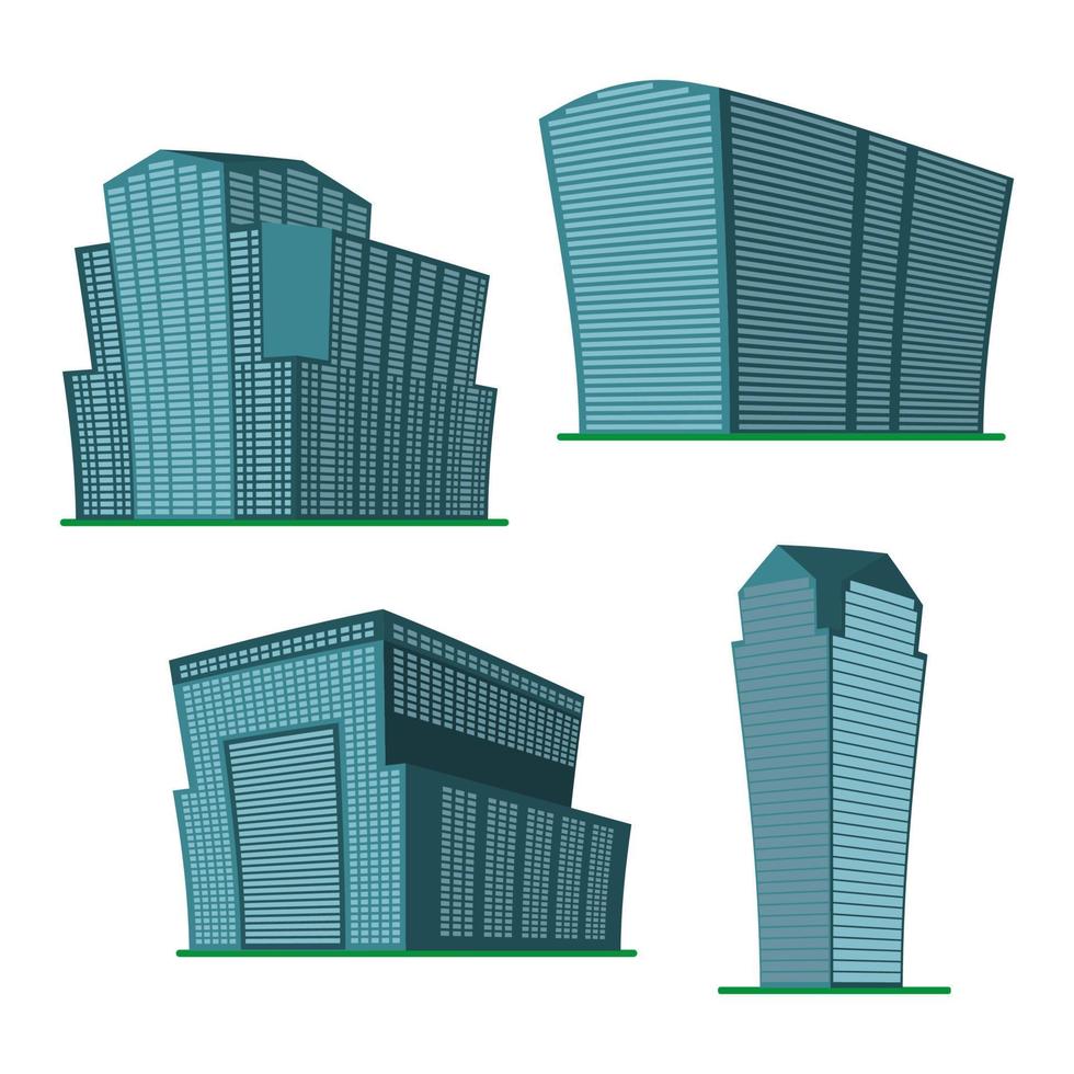 ensemble de quatre gratte-ciel modernes sur fond blanc. vue du bâtiment depuis le bas. illustration vectorielle isométrique. vecteur