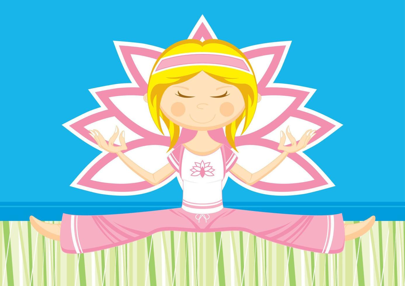 mignonne dessin animé méditer yoga fille illustration vecteur