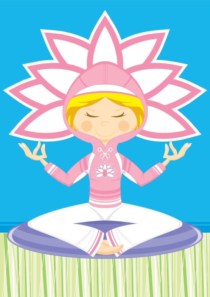 mignonne dessin animé méditer yoga fille dans sweat à capuche illustration vecteur