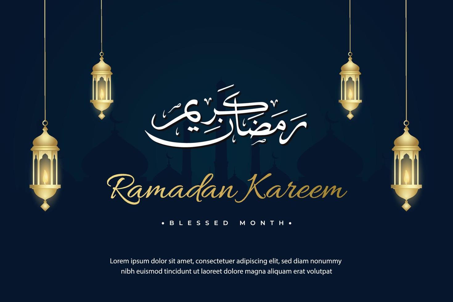 Kareem Ramadan. conception de fond islamique avec calligraphie arabe et ornement vecteur